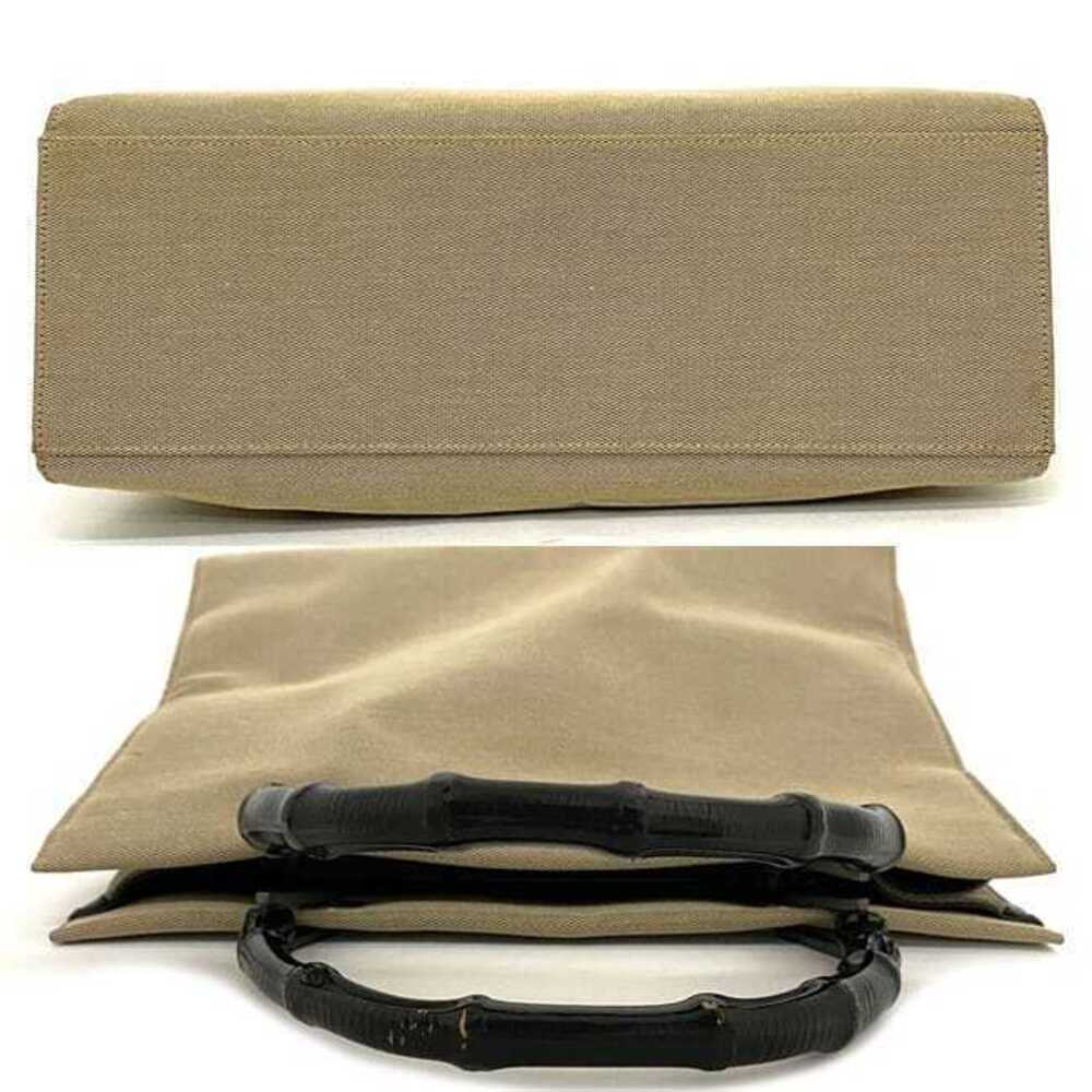 Gucci Bag Black Tote Bamboo Handbag Canvas Beige Vertical - Picture 4 of 10